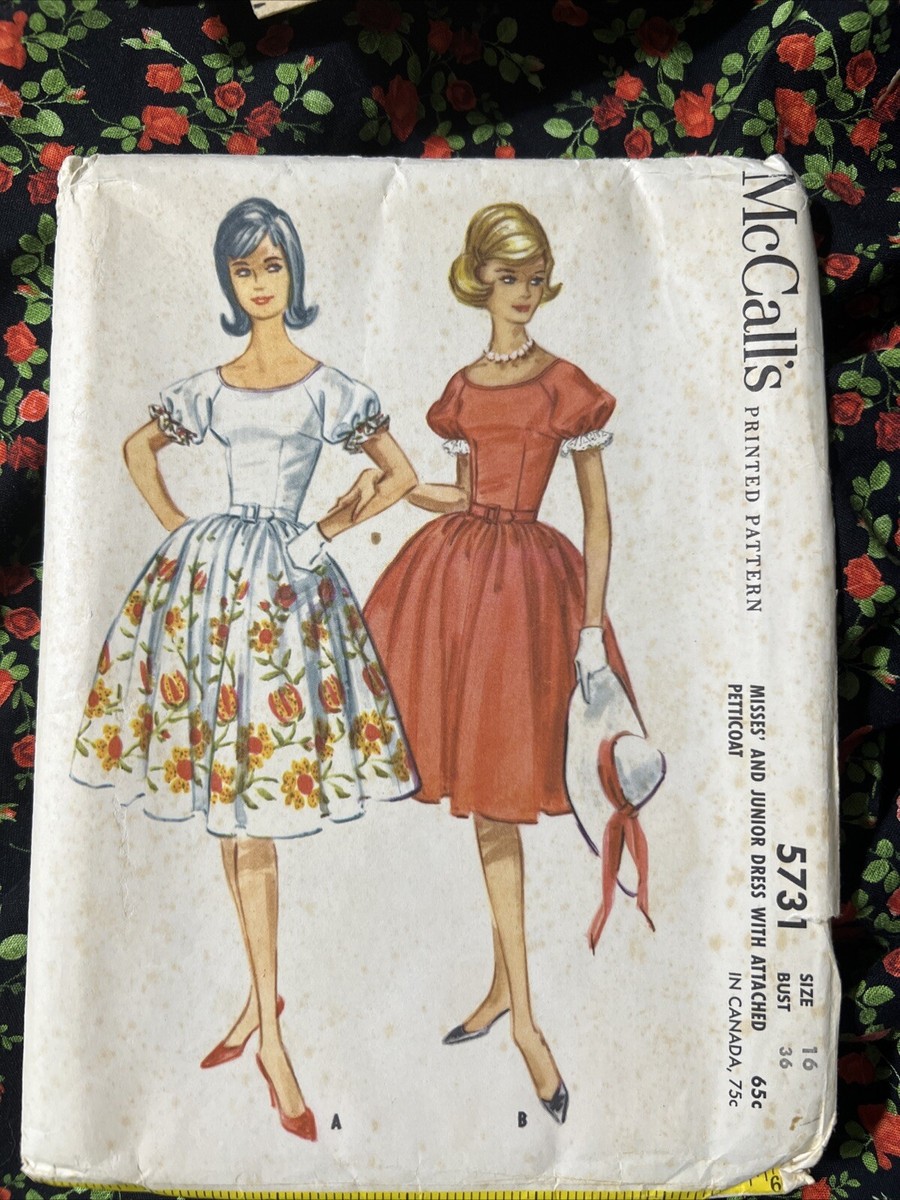 Vintage McCalls 5731 Dress And Attached Petticoat Raglan Puff Sleeves Bust 36 Vintage McCalls 5731 Dress And Attached Petticoat Raglan Puff Sleeves Bust 36