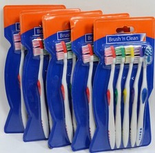 Brush 'N Clean Standard Toothbrushes - Multicolor 5 Pack - Lot of 5 - 25 Brushes
