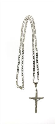 925 Sterling Silver Mariner Link Chain Necklace Cross crucifix
