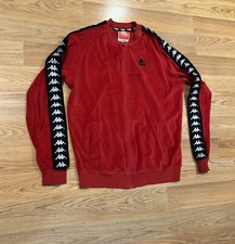 Kappa Taped Sleeves Red Velour Tracksuit Track Jacket Unisex Size Medium