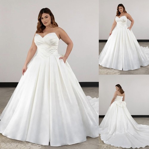 Simple Strapless Satin Elegant Plus Size Destination Wedding Dress