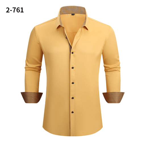 New Men's Elastic Dress Shirts Formal Business Long Sleeves Casual Shirts Tops - Picture 10 of 28