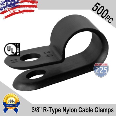 500 PCS PACK 3/8'' Inch R-Type CABLE CLAMPS NYLON BLACK HOSE WIRE ELECTRICAL UV