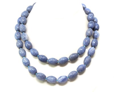 Charming High Quality Blue Coral Olive Shaped Necklace 