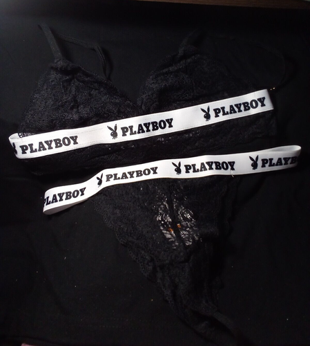 Playboy Black Lace Bralette / Cheeky Panty Set Size S "NWT"