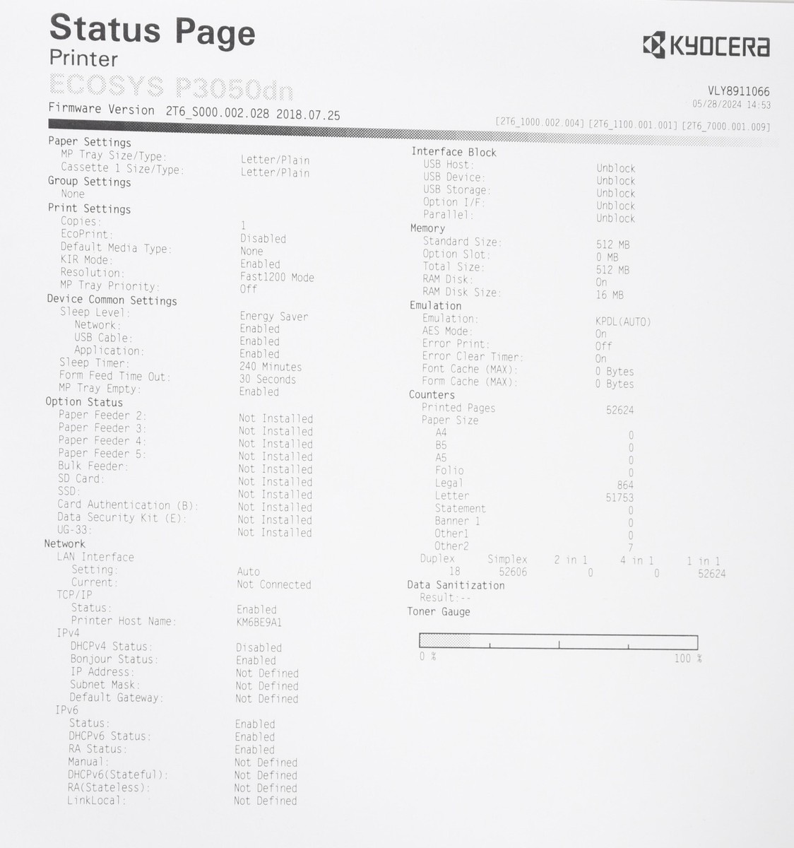 Kyocera ECOSYS P3050dn Monochrome Laser Workgroup Printer – 52K