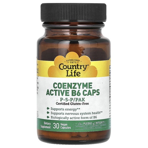 Country Life Coenzyme Active B6 Caps P-5-P PAK 30 Veggie Caps Gluten-Free, GMP