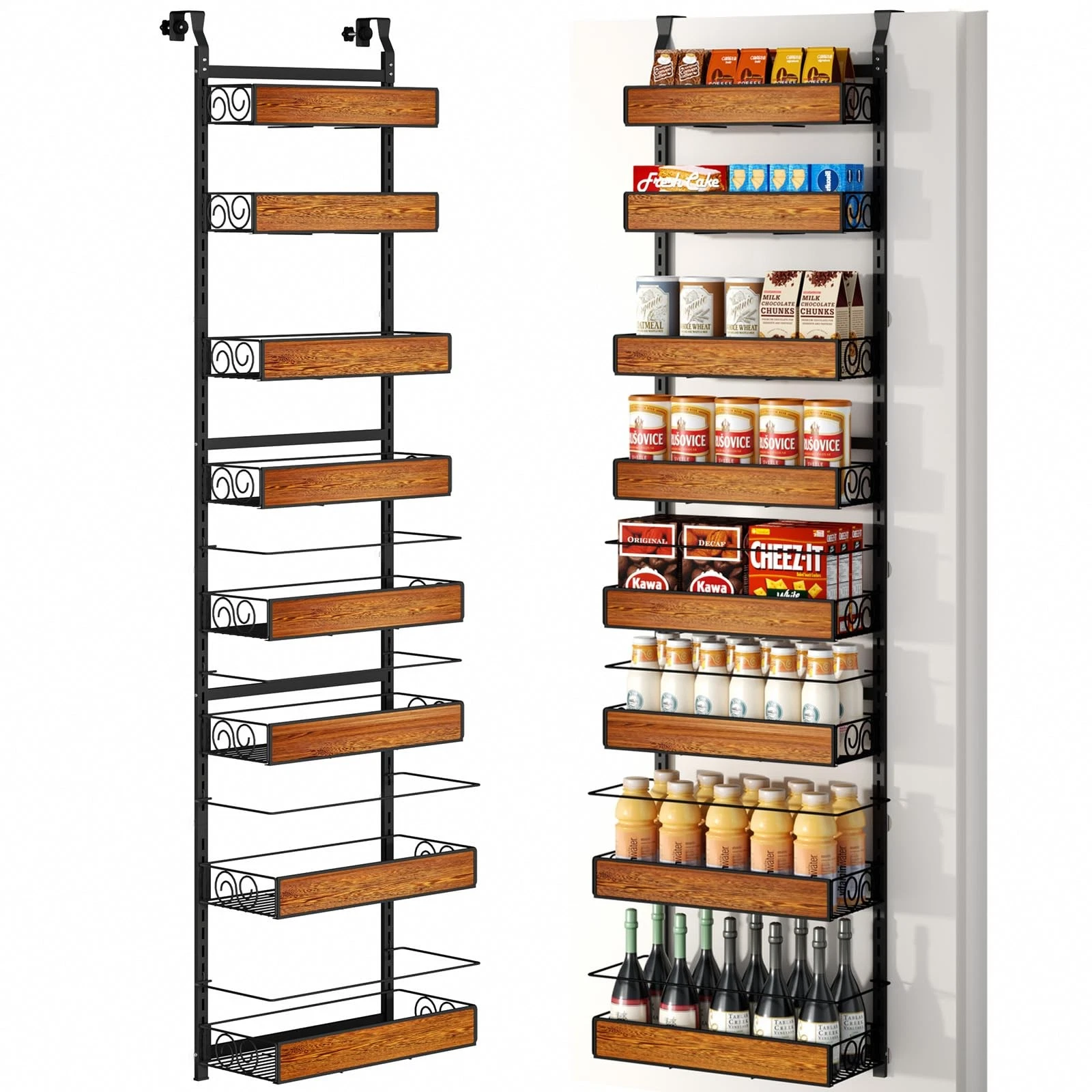 Over the Door Pantry Organizer, 8-Tier Metal Hanging Spice Rack with Adjustab...