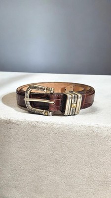 BRIGHTON Classics B6108 Brown Croc Embossed Leather Belt Silver Buckle  Sz L/34
