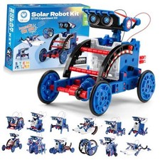 STEM Solar Robot Building Kit, 12-in-1 Gift for Boys Ages 8-13 Blue-red