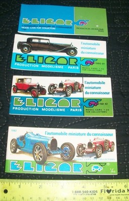 4 Different Vintage 1980s ELIGOR 1/43 Older Foreign Toy Car Model Catalog France