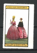 Advertising Stamp English Costumes, Dresses reigns of George I and II. 1751 