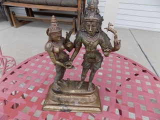 Antique Indian Gilt Bronze Statue Of Couple Shiva And Parvati