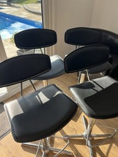 Set of 4 Black Swivel Bar Stools, Chrome Base & Footrest