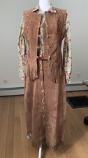 Studio West Vintage Cowgirl Leather Western Skirt Vest Set Fringe Embroidery