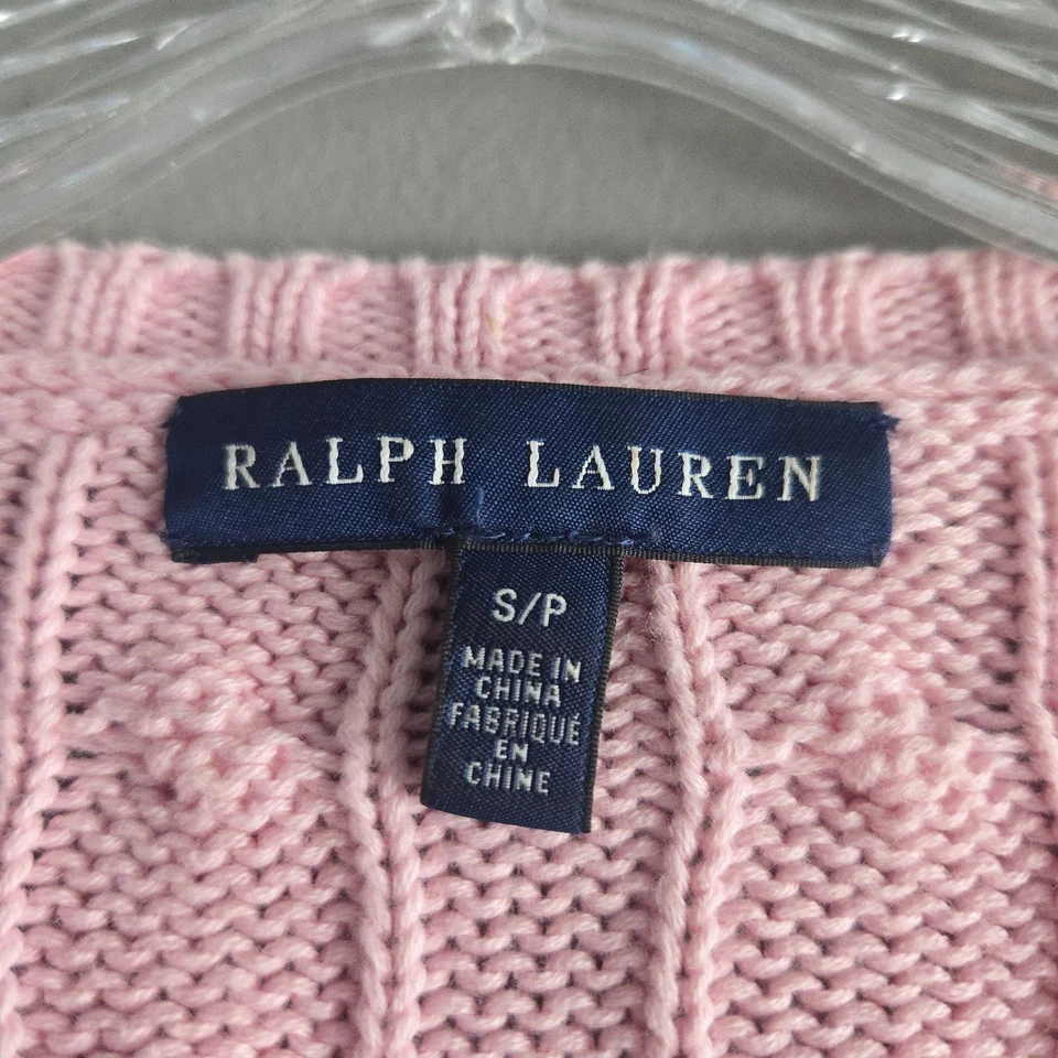 Suéter Ralph Lauren para mujer 100 % algodón tejido con cable rosa pequeño Foto 3 de 4
