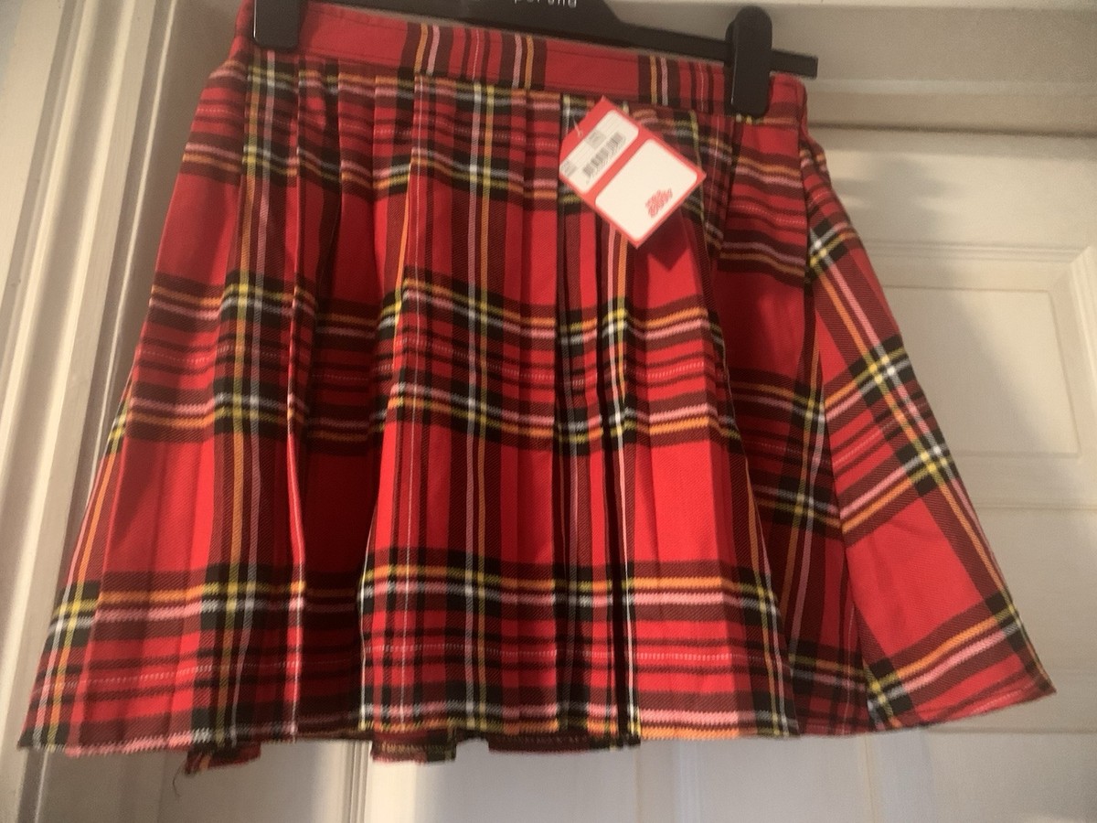 NEW WOMENS RED LADIES CHECK TARTAN SKATER MINI SKIRT ELASTICATED - Main Image