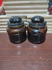 VINTAGE DARK AMBER GLASS APOTHECARY JARS WOTH LIDS STARBURST PATTERN DESIGN 4" — photo 2