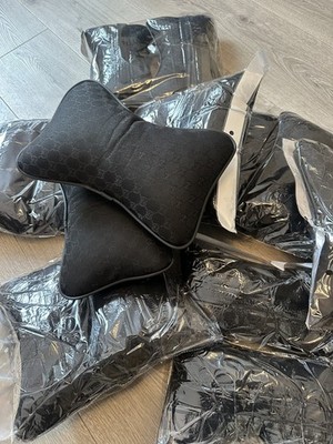 2 Stück Luxus Designer Nackenkissen Bequem Kopfstütze Stütze Paar Set GG Schwarz