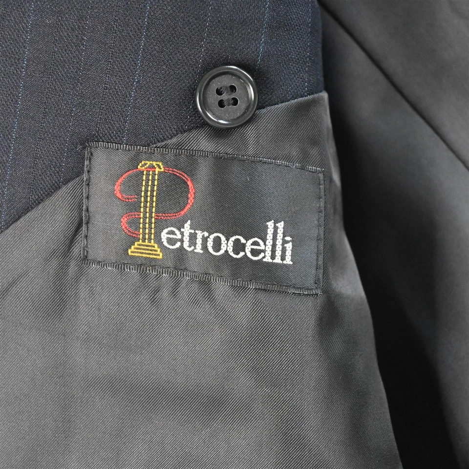 Petrocelli 44R 36x29 Navy Blue Striped 100% Wool Mens Jacket Pants Suit - Image 4 of 4