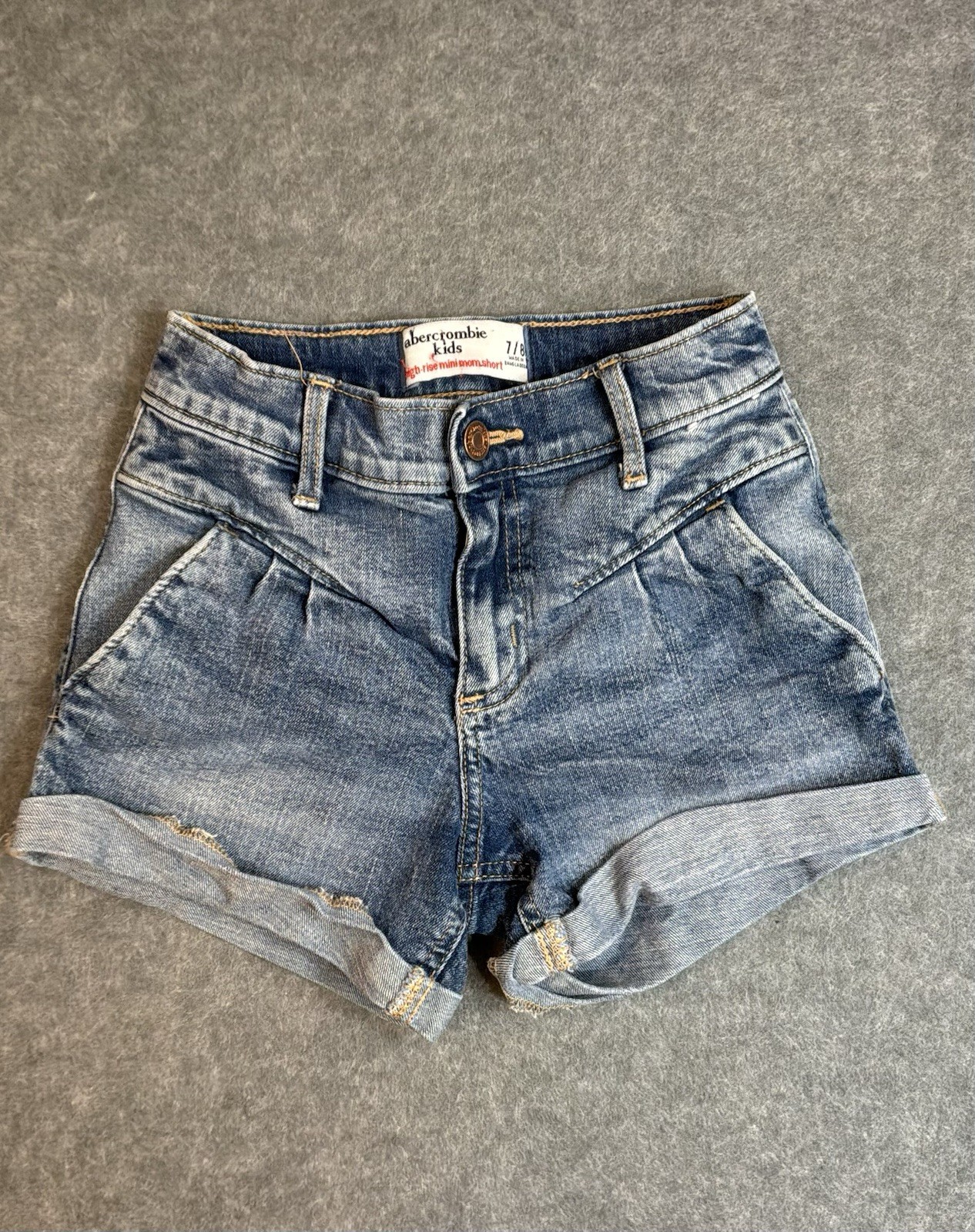 Abercrombie Kids High-Rise Mini Mom Short Medium Wash Denim Shorts Girl 7/8