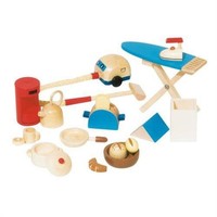 goki Puppenhaus ZubehöR KüChe,12-Tlg KüChe BüGelbrett Holz Puppenstube MöBel