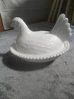 Indiana Milk Glass Hen on Nest Beaded Edge Covered Dish White Vintage Chicks