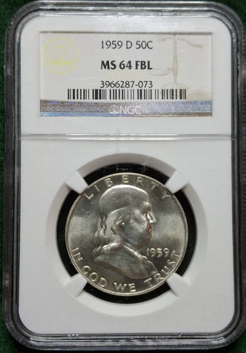 1959-D Franklin Half Dollar NGC MS 64 FBL