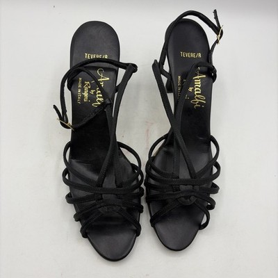 Amalfi by Rangoni Womens Strappy All Leather Italy Heels Shoes Size 8 S Black