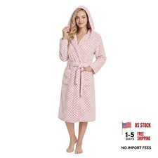 Checkered Hooded Bathrobe for Women, Lightweight Small-Medium Pink Plaid