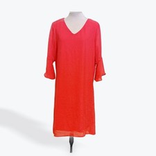 Tacera Womens Coral Pink V-Neck Bell Sleeve Shift Dress 10045-YS17 Small
