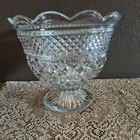 Vintage Anchor Hocking Wexford Glass Cut Footed Pedestal Bowl Heavy Textured
