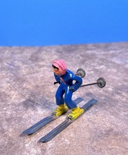  1Vintage Barclay Manoil Lead Miniature Blue /Pink Woman Skier with Skis  Poles