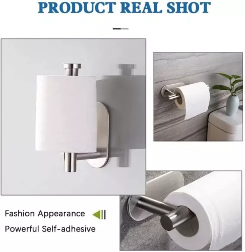 Stainles Steel Toilet Roll Paper Holder Strong Self Adhesive Stick Wall Mount - Picture 4 of 19