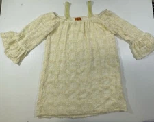 Voom By Joy Han Woman’s Cream Shimmer Open Stitch Mini Sweater Dress L