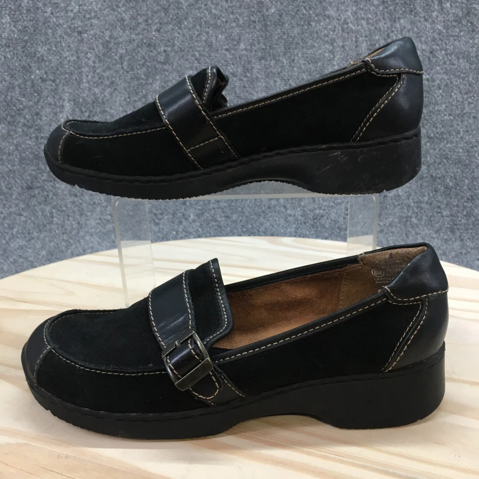 Mocasines Sonoma para mujer 8M negros punta redonda sin cordones cuña informales cómodos cuero Foto 2 de 4