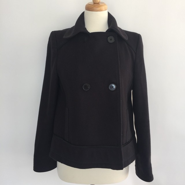 Zara Womens Pea Coat Size Medium Navy Wool Blend Satin Trim | eBay