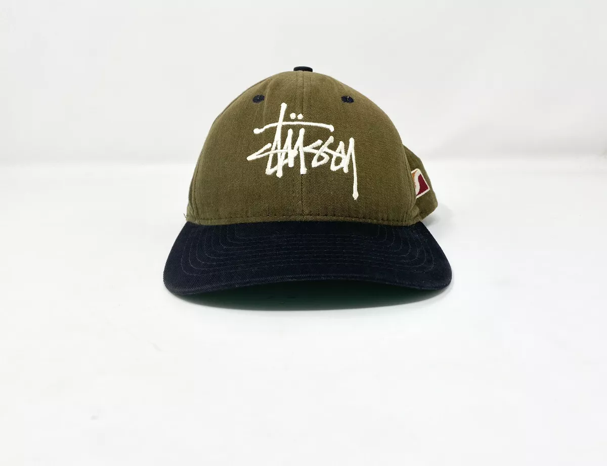 Vintage Stussy Dark Olive Green Brown Black Made In USA Snapback Cap Hat