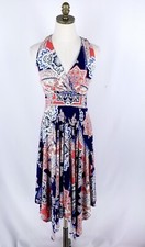 Soma Soft Jersey Midi Halter Dress Size S Blue Orange Handkerchief Hem Patchwork