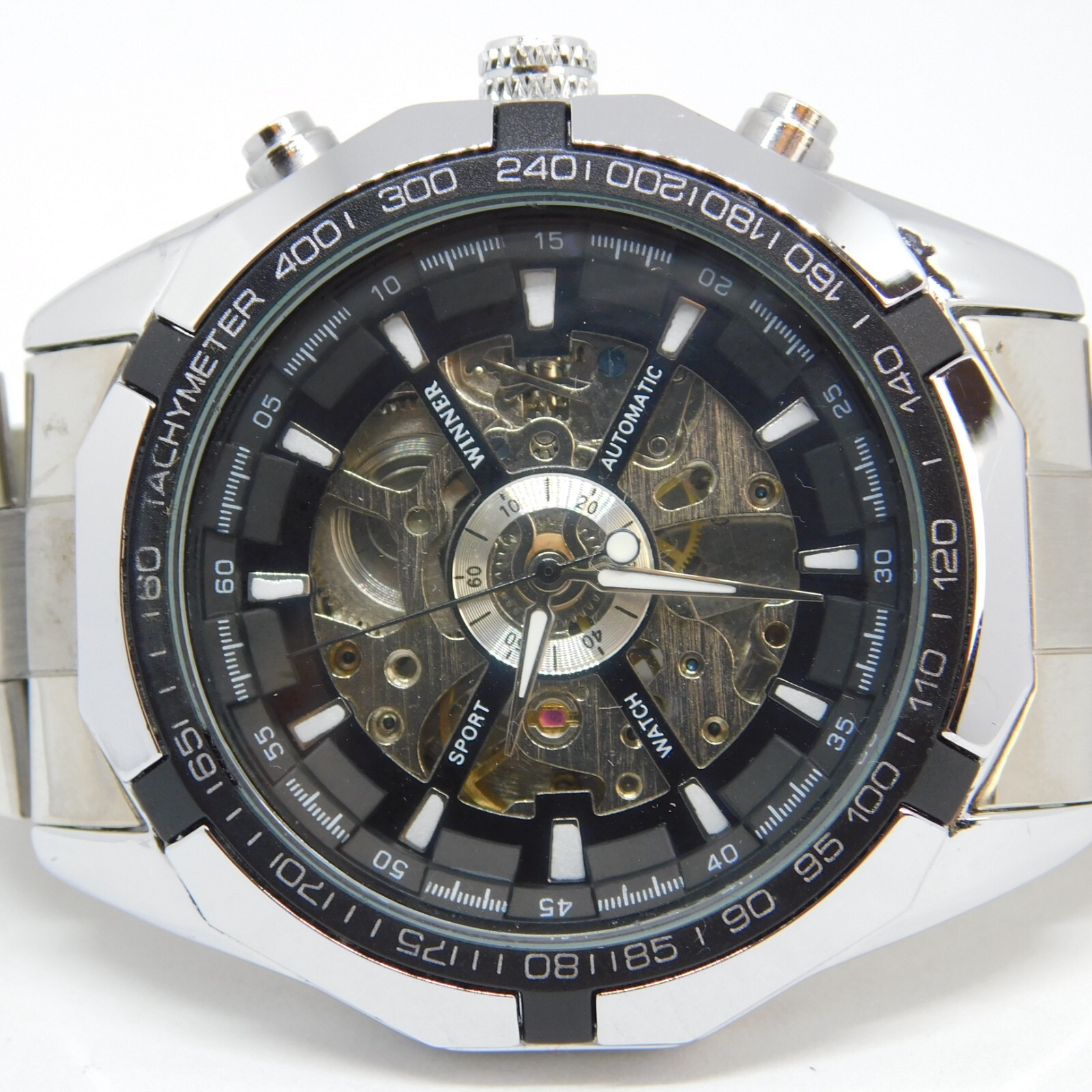 Winner TM340 Men's Silver Stainless Steel Analog Automatic Black Dial