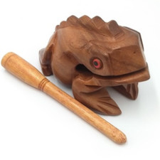Mini Frog Sound Wooden Instrument Carved Handcraft Thai Tapped Stick Size 2" x 6