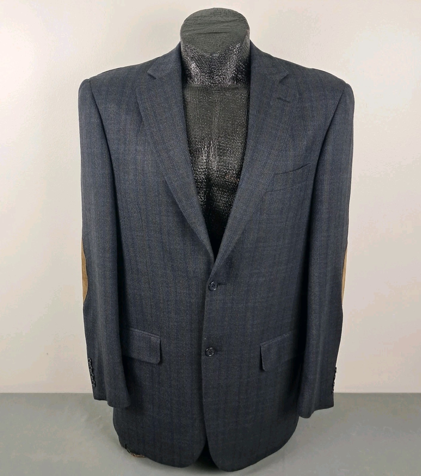 Vintage Pendleton Blazer 42L Mens Blue Wool Check Herringbone Elbow Patches