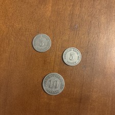 Set Of 3 German Pfennig Coins - 1875 10 Pfennig, 1891 5 Pfennig, 1907 5 Pfennig