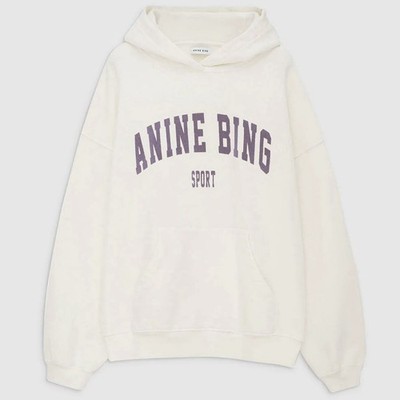 ANINE BING Harvey Sweatshirt Hoodie, Off White & Purple, Women s Size XS