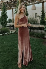 NWT Large Baltic Born Tatiana One Shoulder Strap Maxi Dress - Rose Velvet - LRG