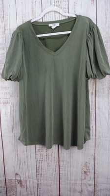 Moa Moa  Blouse Womens 2X Green Short Sleeve Puff Sleeve Pullover