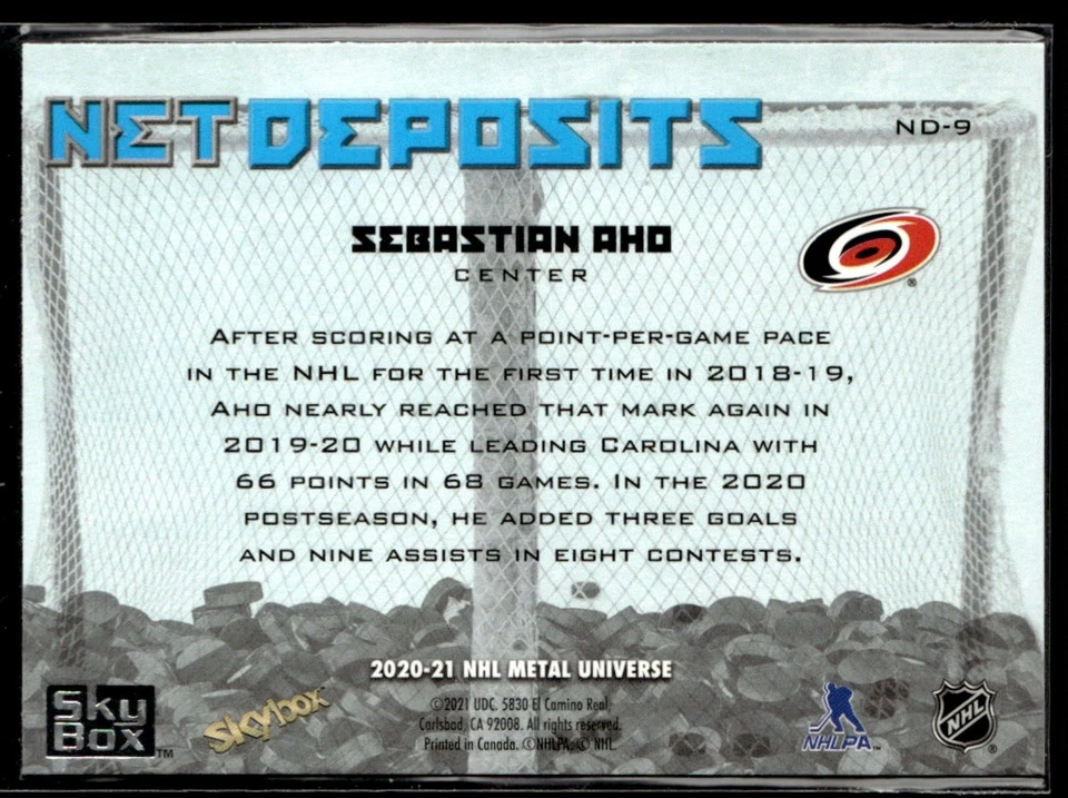 2020-21 Skybox Metal Universe Net Deposits Sebastian Aho #ND-9 - Image 2 of 2