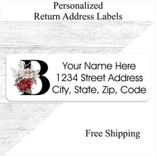 60 Rose Monogram Personalized Return Address Label Printed Stickers 3/4 x 2 1/4