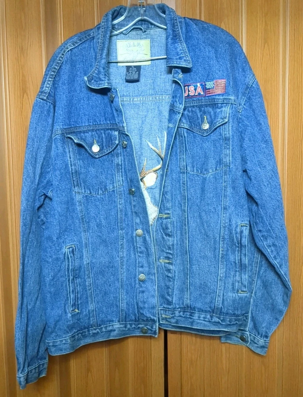 ELK Canyon Vintage Blue Jean Denim Jacket Big Deer Embroidered XL