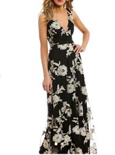 GB Junior Dress 7 Black White Gold Floral Sleeveless Formal Floor